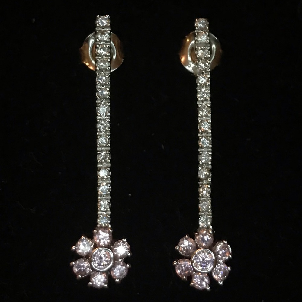 Silver and pink flower drop earrings 925